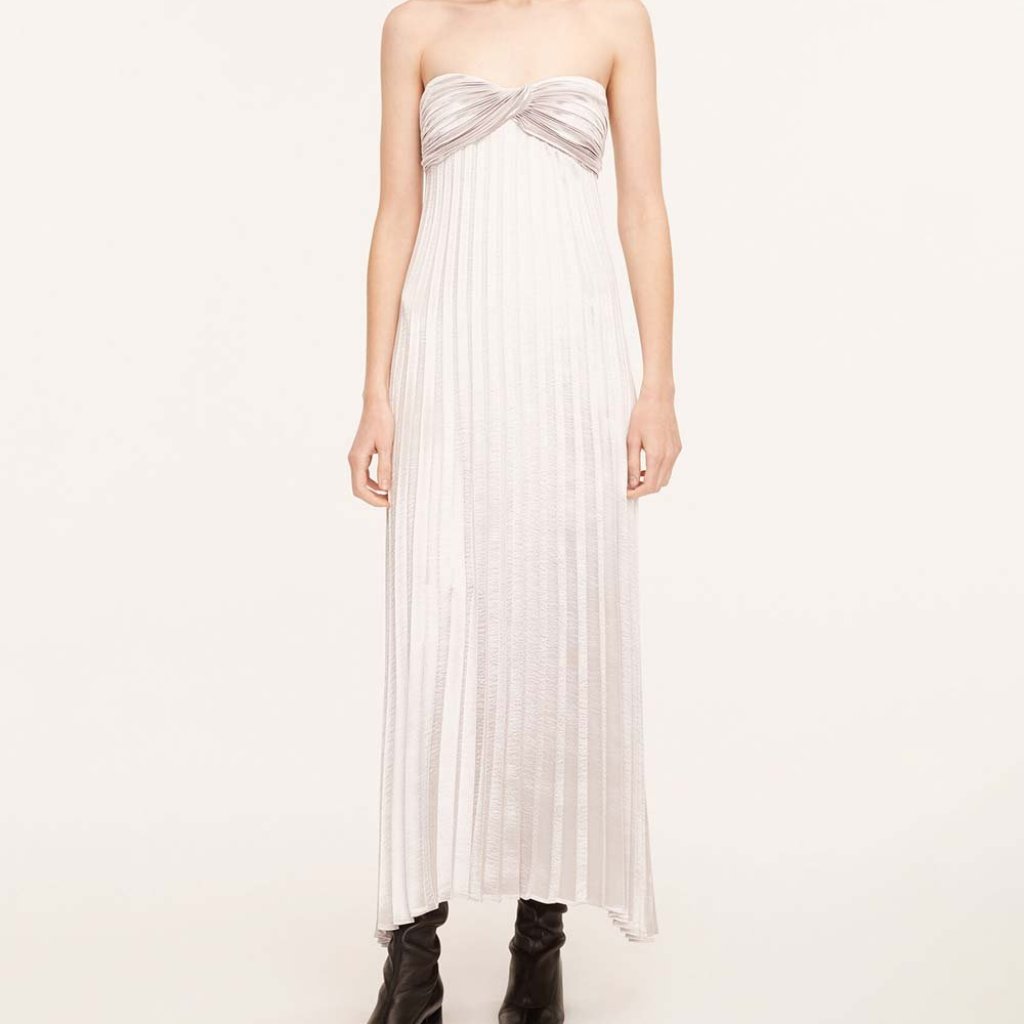 Nwt Rebecca Taylor | Silver Lam Pleated Strapless Dress - Sz 10
